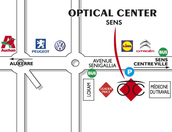 Gedetailleerd plan om toegang te krijgen tot Opticien SENS Optical Center