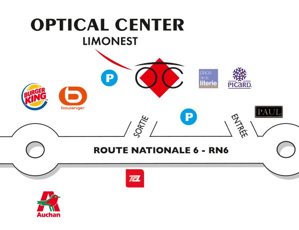 Mapa detallado de acceso Opticien LIMONEST Optical Center