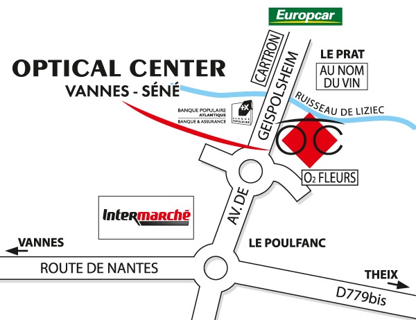 Mapa detallado de acceso Optical Center VANNES - SÉNÉ