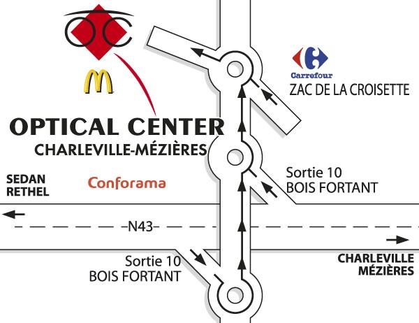Mapa detallado de acceso Opticien CHARLEVILLE-MEZIÈRES - LA FRANCHEVILLE Optical Center