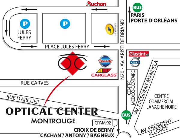 Mapa detallado de acceso Opticien MONTROUGE Optical Center
