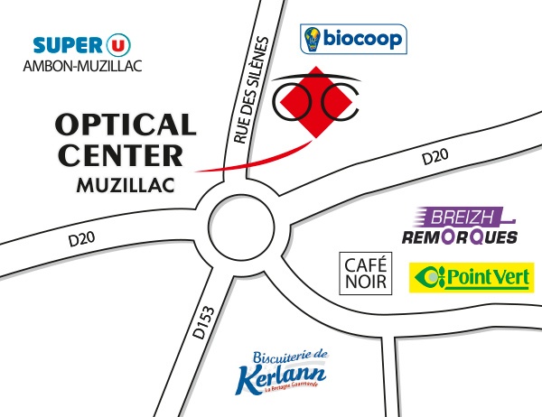 Mapa detallado de acceso Opticien MUZILLAC Optical Center