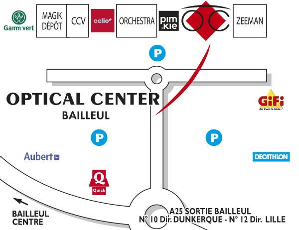 Mapa detallado de acceso Opticien BAILLEUL Optical Center