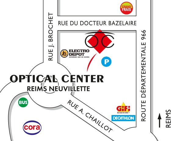 Mapa detallado de acceso Opticien REIMS - NEUVILLETTE Optical Center