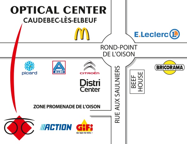 Mapa detallado de acceso Opticien CAUDEBEC-LÈS-ELBEUF - Optical Center