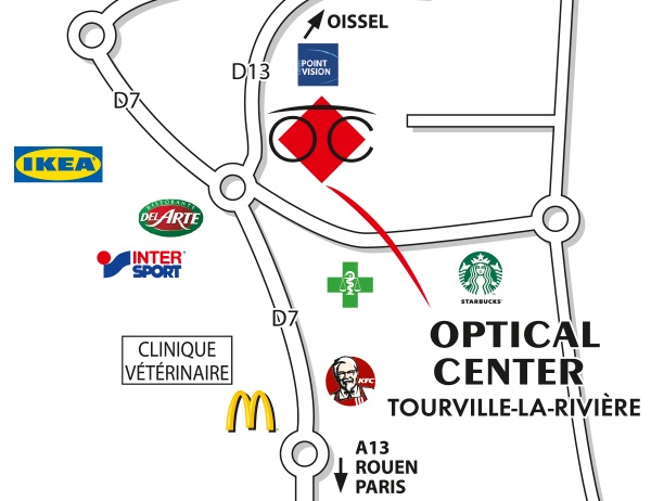 Gedetailleerd plan om toegang te krijgen tot Opticien  TOURVILLE-LA-RIVIÈRE Optical Center