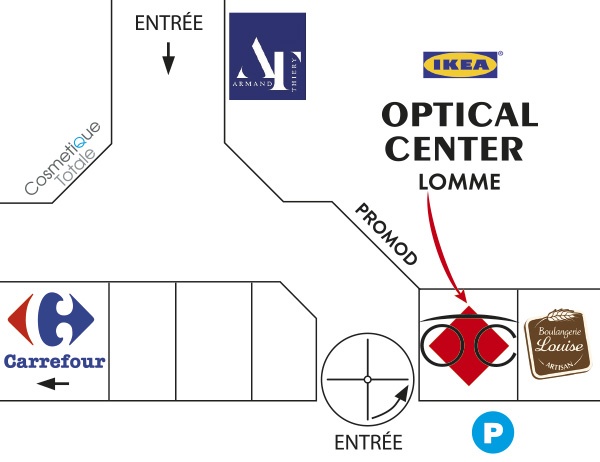 Mapa detallado de acceso Opticien LOMME Optical Center