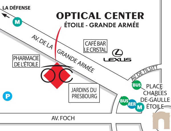Mapa detallado de acceso Opticien PARIS GRANDE ARMÉE Optical Center