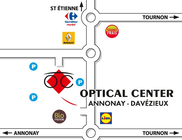 Mapa detallado de acceso Opticien DAVEZIEUX Optical Center