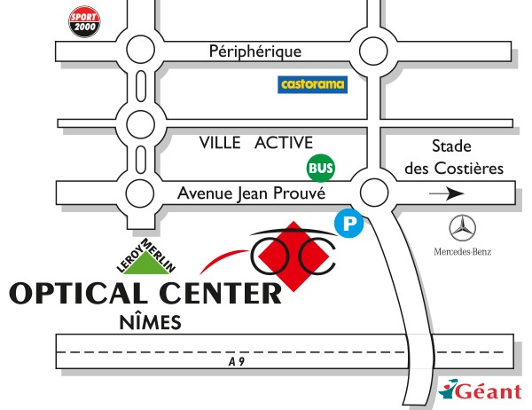 Mapa detallado de acceso Opticien NÎMES Optical Center