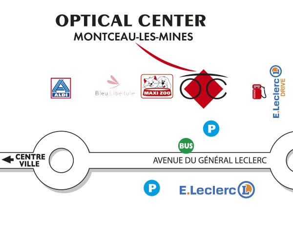 Mapa detallado de acceso Opticien MONTCEAU-LES-MINES Optical Center