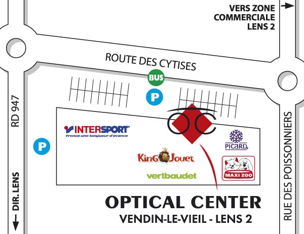 Mapa detallado de acceso Opticien VENDIN LE VIEIL Optical Center