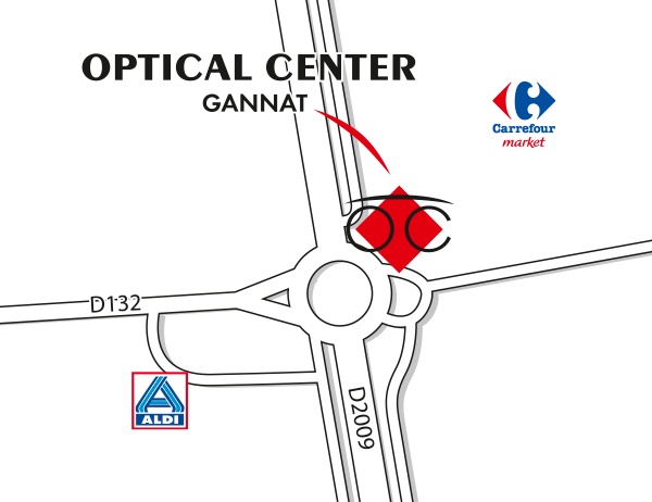 Mapa detallado de acceso Opticien GANNAT Optical Center