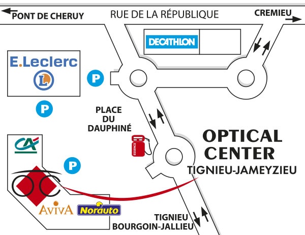 Mapa detallado de acceso Opticien TIGNIEU-JAMEYZIEU - Optical Center