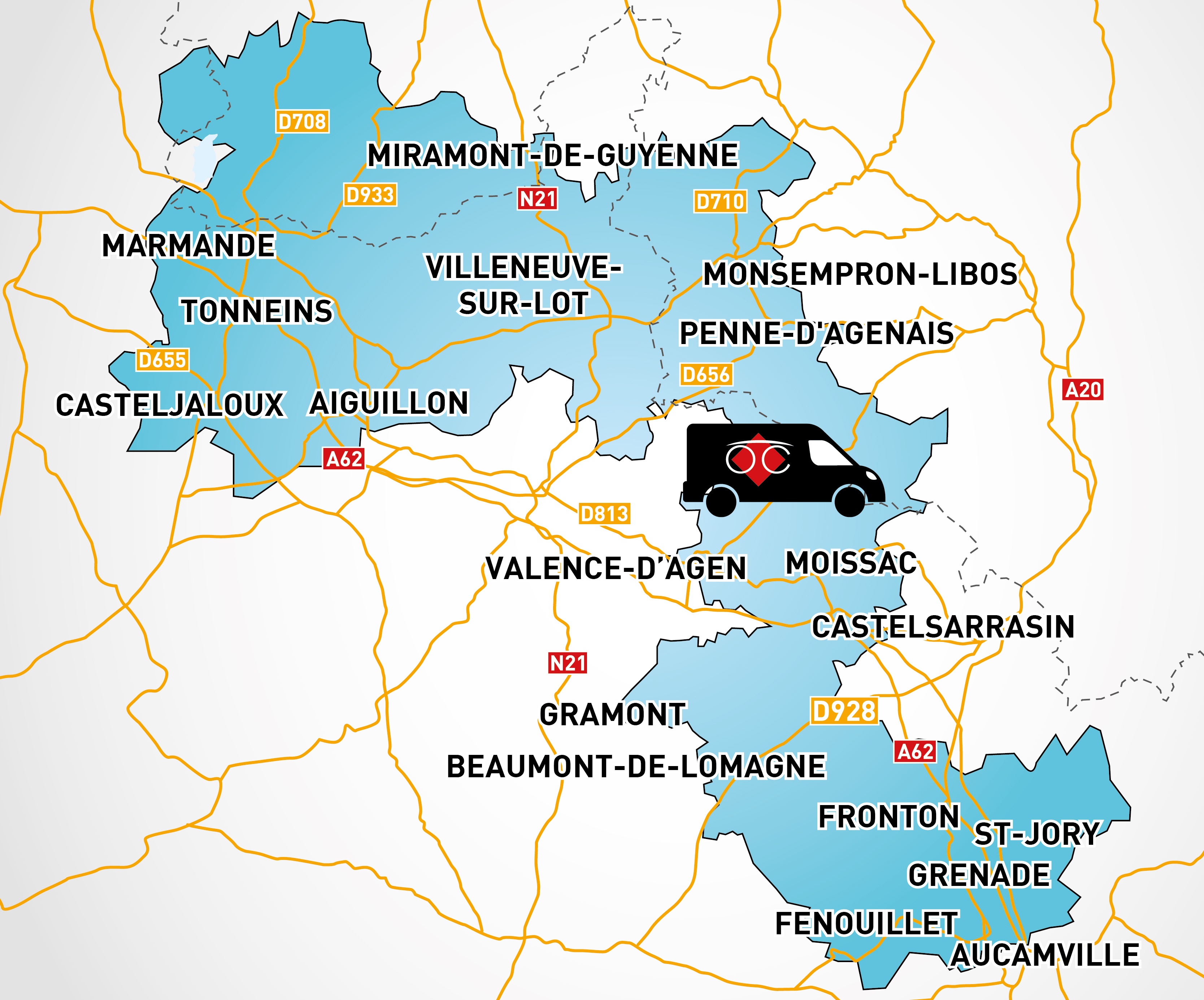 Mapa detallado de acceso Optical Center OC MOBILE VILLENEUVE-SUR-LOT