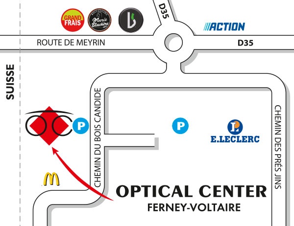 Mapa detallado de acceso Opticien FERNEY-VOLTAIRE Optical Center