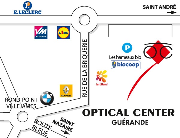 Mapa detallado de acceso Opticien GUÉRANDE Optical Center