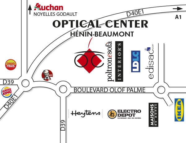 Mapa detallado de acceso Opticien HÉNIN BEAUMONT Optical Center
