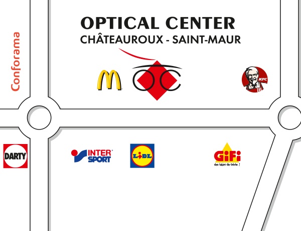 Gedetailleerd plan om toegang te krijgen tot Opticien CHÂTEAUROUX - SAINT-MAUR - Optical Center