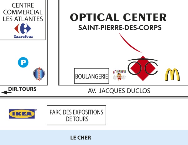 Mapa detallado de acceso Opticien SAINT-PIERRE-DES-CORPS Optical Center