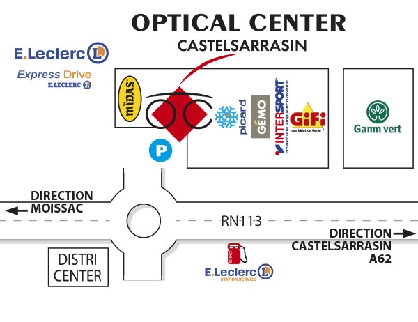 Mapa detallado de acceso Opticien CASTELSARRASIN Optical Center
