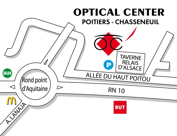 Gedetailleerd plan om toegang te krijgen tot Opticien POITIERS - CHASSENEUIL Optical Center