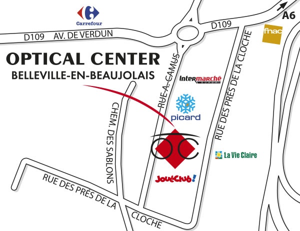Plan detaillé pour accéder à Opticien BELLEVILLE-EN-BEAUJOLAIS Optical Center