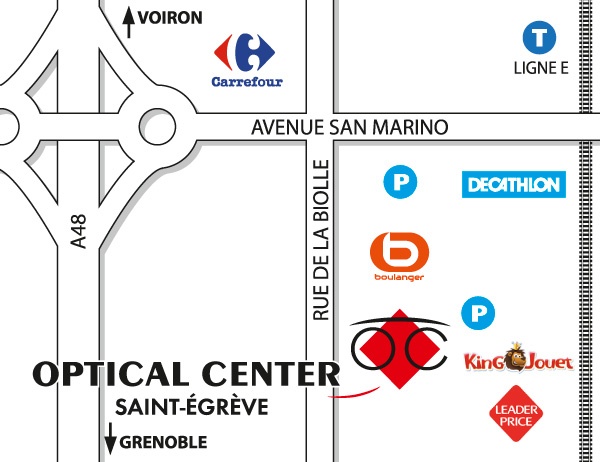 Mapa detallado de acceso Opticien SAINT-ÉGRÈVE Optical Center