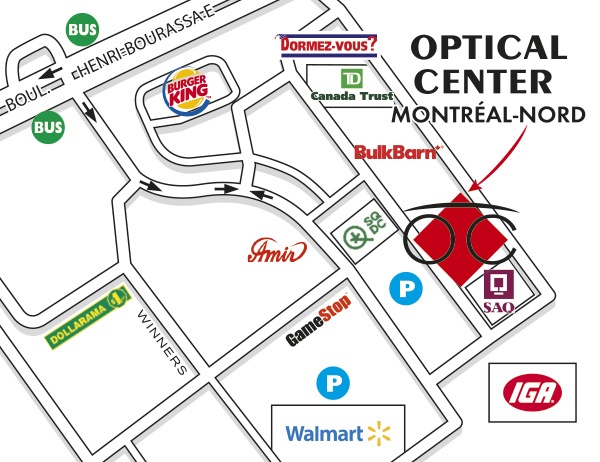 Gedetailleerd plan om toegang te krijgen tot Opticien et Optométriste MONTRÉAL-NORD - Optical Center