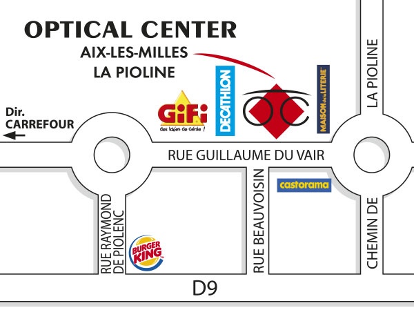 Mapa detallado de acceso Opticien AIX-LES-MILLES - LA PIOLINE Optical Center