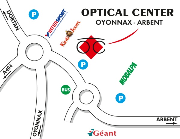 Mapa detallado de acceso Opticien OYONNAX - ARBENT Optical Center