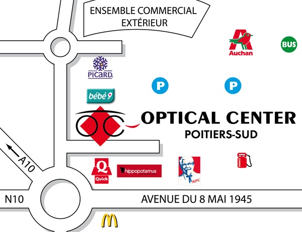 Gedetailleerd plan om toegang te krijgen tot Opticien POITIERS - SUD Optical Center