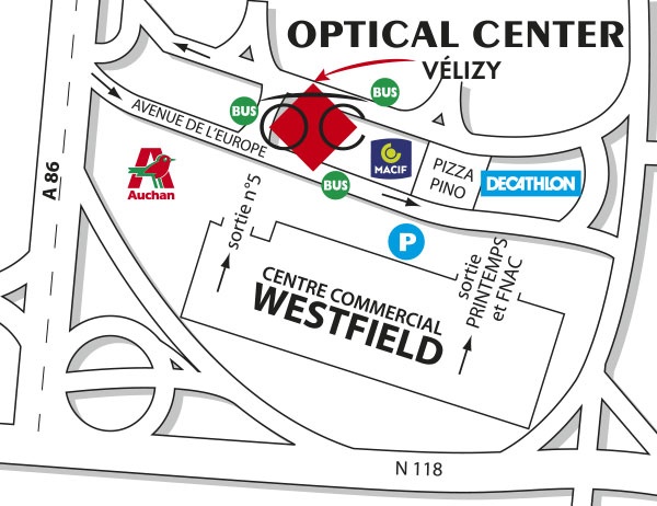 Mapa detallado de acceso Opticien VÉLIZY VILLACOUBLAY Optical Center