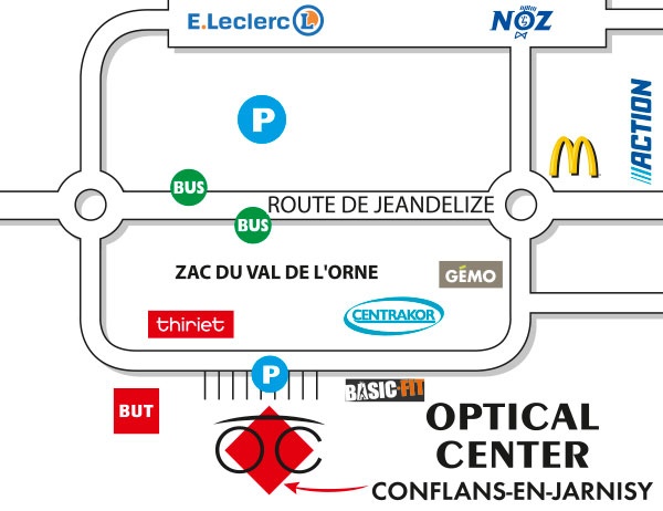 Gedetailleerd plan om toegang te krijgen tot Opticien CONFLANS EN JARNISY Optical Center