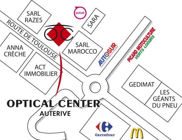 Mapa detallado de acceso Opticien AUTERIVE Optical Center
