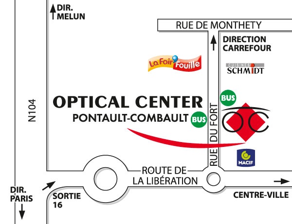 Mapa detallado de acceso Opticien PONTAULT-COMBAULT Optical Center