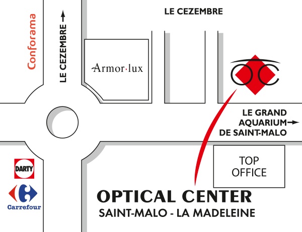 Mapa detallado de acceso Opticien SAINT-MALO - LA MADELEINE Optical Center