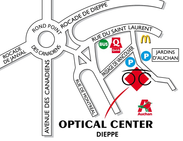 Gedetailleerd plan om toegang te krijgen tot Opticien DIEPPE Optical Center