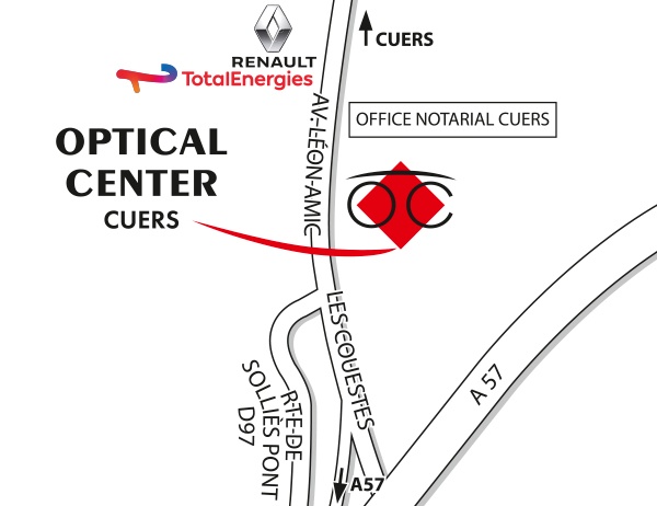 Mapa detallado de acceso Opticien CUERS Optical Center