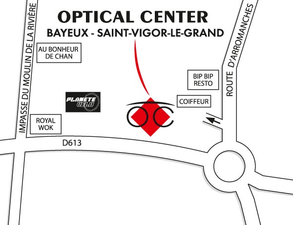 Mapa detallado de acceso Opticien BAYEUX - SAINT-VIGOR-LE-GRAND Optical Center