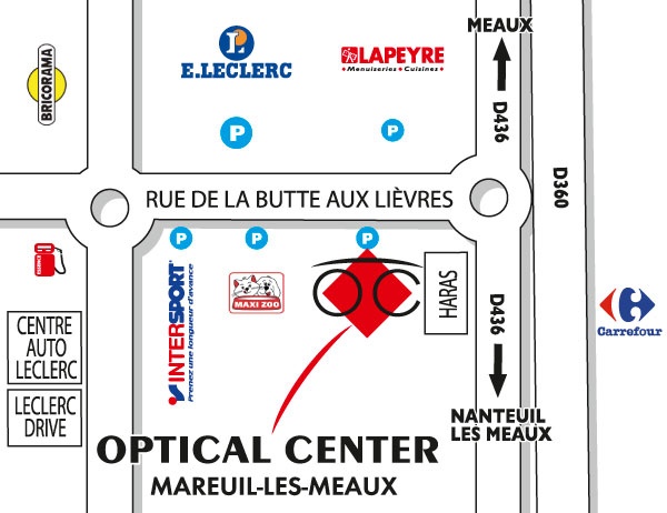 Mapa detallado de acceso Opticien MAREUIL-LÈS-MEAUX Optical Center