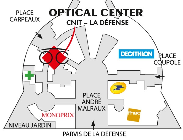 Mapa detallado de acceso Opticien CNIT PUTEAUX Optical Center