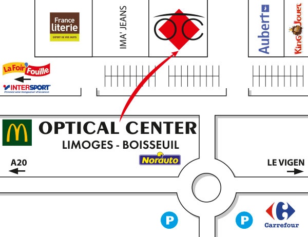 Plan detaillé pour accéder à Opticien LIMOGES - BOISSEUIL Optical Center