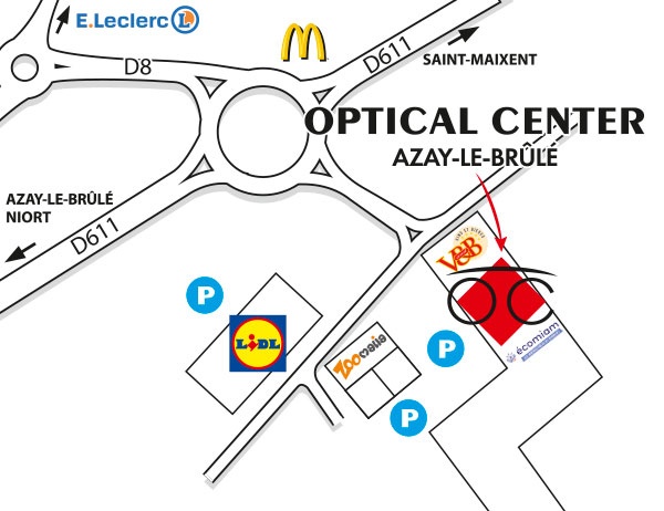 Gedetailleerd plan om toegang te krijgen tot Opticien AZAY-LE-BRÛLÉ Optical Center