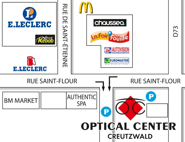 Mapa detallado de acceso Opticien  CREUTZWALD Optical Center