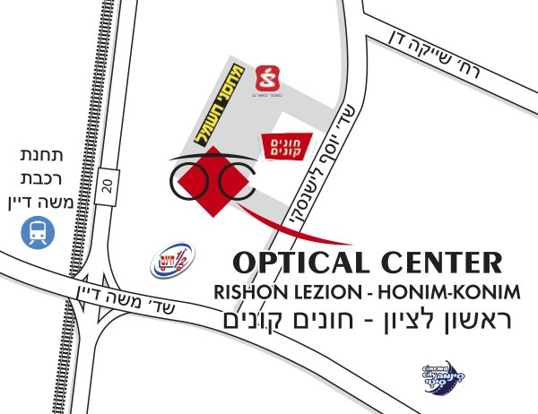Mapa detallado de acceso Optical Center RISHON LEZION