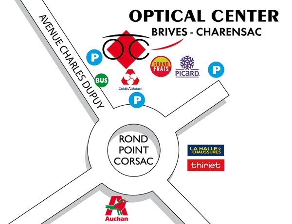 Mapa detallado de acceso Opticien BRIVES-CHARENSAC Optical Center