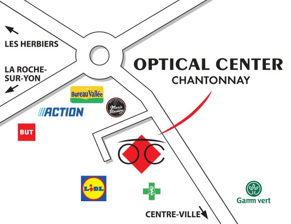 Mapa detallado de acceso Opticien CHANTONNAY Optical Center