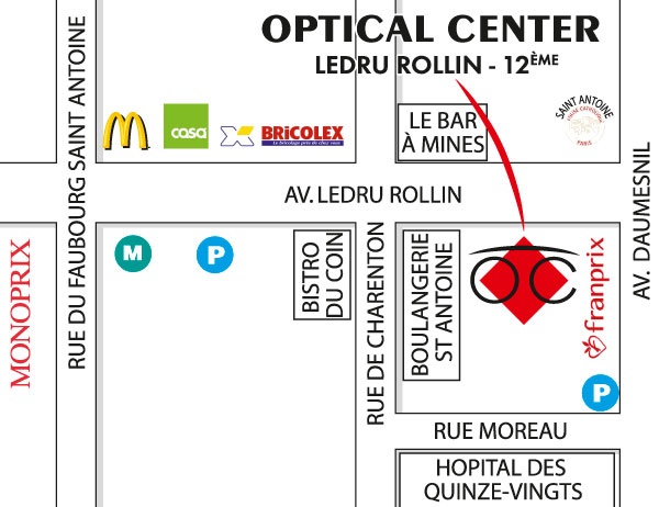 Gedetailleerd plan om toegang te krijgen tot Opticien PARIS 12ÈME - LEDRU ROLLIN Optical Center