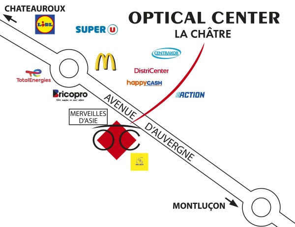 Gedetailleerd plan om toegang te krijgen tot Opticien LA CHÂTRE Optical Center